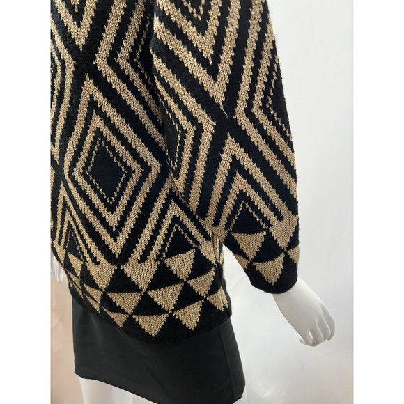 Destinee Vintage Abstract Tunic Sweater  Small Black, Gold Wool Blend - Picture 4 of 16